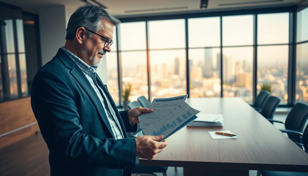 A photorealistic image representing the advantages of pension funds in a modern office setting. In the foreground, a professional-looking middle-aged person wearing a tailored business suit is reviewing financial documents, with a thoughtful expression. The middle view features a sleek wooden desk adorned with a gold pen and a stack of neatly organized papers, symbolizing financial planning. In the background, large windows allow natural light to illuminate a city skyline, creating an inspiring atmosphere. The color palette incorporates calming blues and warm gold accents, enhancing the sense of trust and stability. The overall mood is focused and optimistic, capturing the essence of financial security and future planning without any text or visual distractions. A photorealistic image representing the advantages of pension funds in a modern office setting. In the foreground, a professional-looking middle-aged person wearing a tailored business suit is reviewing financial documents, with a thoughtful expression. The middle view features a sleek wooden desk adorned with a gold pen and a stack of neatly organized papers, symbolizing financial planning. In the background, large windows allow natural light to illuminate a city skyline, creating an inspiring atmosphere. The color palette incorporates calming blues and warm gold accents, enhancing the sense of trust and stability. The overall mood is focused and optimistic, capturing the essence of financial security and future planning without any text or visual distractions.