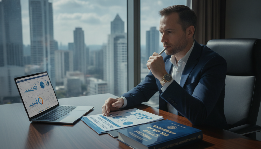 A photorealistic office setting showcasing the theme of staking rewards taxation. In the foreground, a sleek wooden desk with a premium laptop, an open financial report, and a decorative blue and gold tax guide. In the middle ground, a thoughtful business professional in smart attire, examining the report with a pen in hand, reflecting a sense of focus and contemplation. The background features a large window with a city skyline, casting soft natural light into the room, enhancing the elegant atmosphere. The overall color scheme emphasizes blue and gold, symbolizing wealth and professionalism. The scene feels authoritative yet inviting, capturing the essence of financial growth and responsibility. A photorealistic office setting showcasing the theme of staking rewards taxation. In the foreground, a sleek wooden desk with a premium laptop, an open financial report, and a decorative blue and gold tax guide. In the middle ground, a thoughtful business professional in smart attire, examining the report with a pen in hand, reflecting a sense of focus and contemplation. The background features a large window with a city skyline, casting soft natural light into the room, enhancing the elegant atmosphere. The overall color scheme emphasizes blue and gold, symbolizing wealth and professionalism. The scene feels authoritative yet inviting, capturing the essence of financial growth and responsibility.